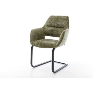 Freischwinger Yago-Flex mit Armlehnen Chenille Olive Freischwinger flach Schwarz Taschenfederkern, Esszimmerstühle