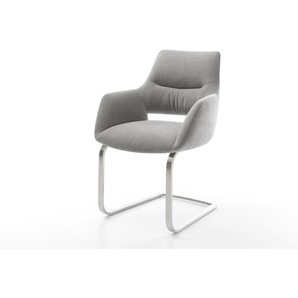 Freischwinger Yago-Flex mit Armlehnen Strukturstoff Soft Grau Freischwinger flach Edelstahl Taschenfederkern, Esszimmerstühle