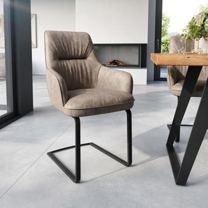 Freischwinger Zelia-Flex mit Armlehnen Mikrofaser Taupe Vintage Freischwinger flach Schwarz Taschenfederkern, Esszimmerstühle