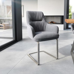 Freischwinger Zelia-Flex mit Armlehnen Strukturstoff Hellgrau Freischwinger flach Edelstahl Taschenfederkern, Esszimmerstühle