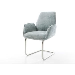 Freischwinger Zoa-Flex Chenille Pastellblau Freischwinger flach Edelstahl Taschenfederkern, Esszimmerstühle