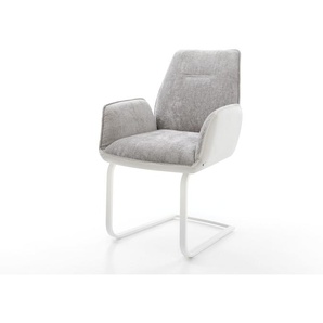 Freischwinger Zoa-Flex Materialmix Echtleder Weiß-Silbergrau Freischwinger flach Weiß Taschenfederkern, Esszimmerstühle