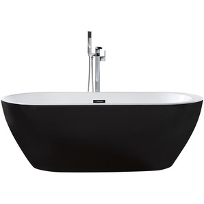Freistehende Badewanne Schwarz 170 x 75 cm aus glänzendem Sanitäracryl ovale Form Badezimmerzubehör Elegantes Modernes Design