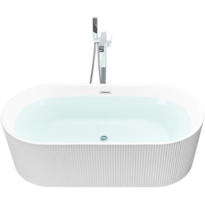 Freistehende Badewanne Weiß 1690 x 800 cm Geriffelte Oberfläche Oval für Badezimmer