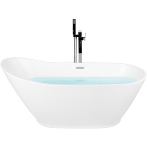 Freistehende Badewanne Weiß Matt aus Acryl 170 x 75 cm Oval Modern mit Überlaufsystem für Badezimmer