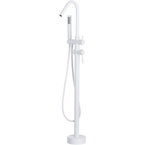 Badewannenarmatur Freistehend Weiß Matt geschwungene Form Edelstahl mit Enhebelhandmischer und Standhandbrause Modern Zeitlos