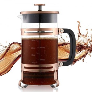 French Press Kaffeemaschine, 1 L Kaffeepresse aus Borosilikatglas Teebereiter mit Edelstahlfilter, Kaffeebereiter für Camping Reisen Küche Restaurant, Kaffeezubereiter Kupfer (Farbe) BLKFYHBLTS1LRMG1V001V0