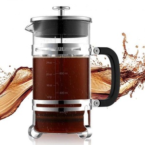French Press Kaffeemaschine, 1 L Kaffeepresse aus Borosilikatglas Teebereiter mit Edelstahlfilter, Kaffeebereiter für Camping Reisen Küche Restaurant, Kaffeezubereiter Silber BLKFYHBLYS1L1ITCZ001V0