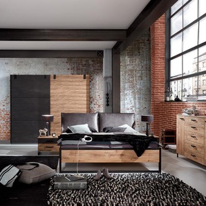 Bettgestell Detroit 180 x 200cm Spanplatte, foliert Braun mit textiler Ausstattung