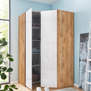 Eckkleiderschrank FRESH TO GO Level Schränke Gr. H: 216 cm, braun (plankeneichefarben, weißglas) Eckschränke Schränke mit Glastüren