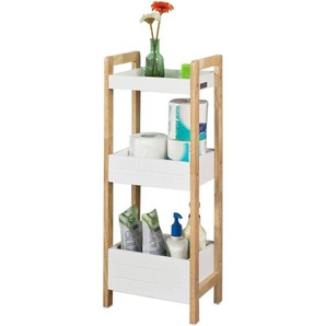 FRG226-WN Badregal in weiß/Kautschukholz Standregal Küchenregal mit 3 Ablagefächern bht ca: 28x74x20cm - Sobuy