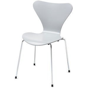 Fritz Hansen Stuhl Der Siebener Nine Grey lackiert silber, Designer Arne Jacobsen, 82x50x52 cm