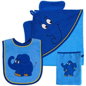 Frottierset, Blau, Textil, Elefant, Oeko-Tex® Standard 100, Handmade in Europe, saugfähig, Aufhängeschlaufe, durchgefärbt, angenehm weich, hochwertige Qualität, schadstoffgeprüft, Badtextilien, Handtücher