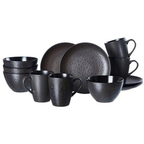 Frühstücksservice Kitwe, Keramik, schwarz, 12 teilig