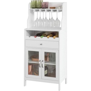 FSB24-W Weinschrank Sideboard mit Weinregal und Weinglashalter Küchenschrank mit 1 Schublade und 2 Türen Highboard Weiß bht ca.: 56x128x35cm - Sobuy