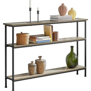 FSB49-PZ Vintage Konsolentisch mit 3 Ablagen Metall Flurtisch Dekotisch Sideboard schmaler Beistelltisch Sofatisch Natur/Schwarz bht ca: 120x77x20cm