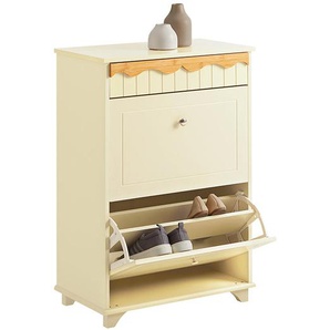 FSR124-MI Schuhkipper Schuhschrank mit 2 Klappen Schuhregal mit 4 Ablageflächen Schuhkommode Schuhablage Beige BHT ca.: 60x90x35cm