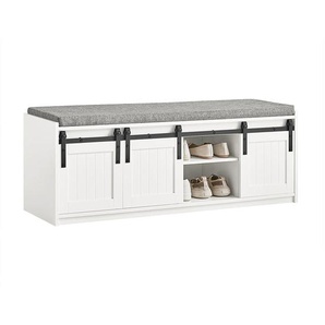 FSR133-W Schuhbank mit Sitzfläche Sitzbank mit Stauraum Dielenbank mit Schiebetüren Schuhtruhe Sitzkommode Schuhregal schmal BHT ca.: 120x45x35cm