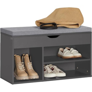 FSR45-DG Schuhbank mit Sitzkissen Sitzbank mit Sitzfläche Schuhschrank Schuhregal 3 Fächer Grau BHT ca: 80x48x31cm