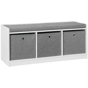 FSR65-DG Sitzkommode Sitzbank mit Stauraum Schuhbank mit Sitzfläche Schuhtruhe mit 3 grauen Körben Weiß BHT ca.: 102x45x32cm