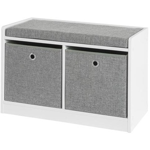 FSR65-K-DG Sitzkommode Sitzbank mit Stauraum Schuhbank mit Sitzfläche Schuhtruhe mit 2 grauen Körben Weiß BHT ca.: 68x45x32cm
