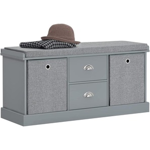 FSR66-DG Sitzkommode Sitzbank mit Stauraum Schuhbank mit Sitzfläche mit 2 grauen Körben und 2 Schubladen Grau BHT ca.: 100x50x35cm