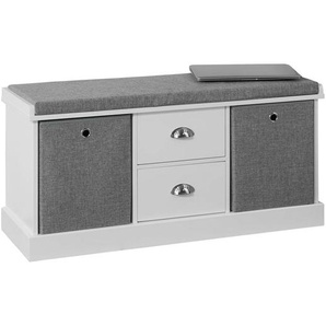 FSR66-HG Sitzkommode Sitzbank mit Stauraum Schuhbank mit Sitzfläche mit 2 grauen Körben und 2 Schubladen Weiß BHT ca.: 100x50x35cm
