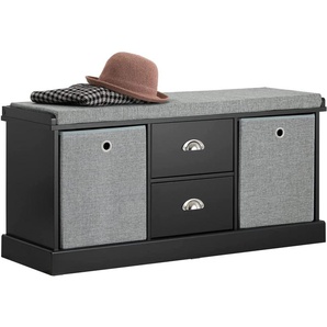 FSR66-SCH Sitzkommode Sitzbank mit Stauraum Schuhbank mit Sitzfläche mit 2 grauen Körben und 2 Schubladen Schwarz BHT ca.: 100x50x35cm