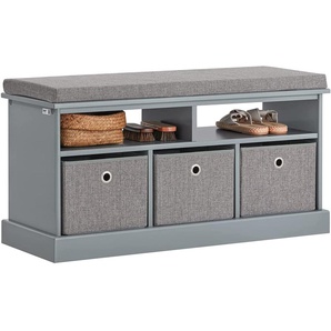 FSR67-DG Schuhtruhe Sitzkommode Schuhschrank mit 3 grauen Körben und Ablage Sitzbank mit Sitzkissen Spielzeugkiste Grau BHT ca.: 95x49x35cm