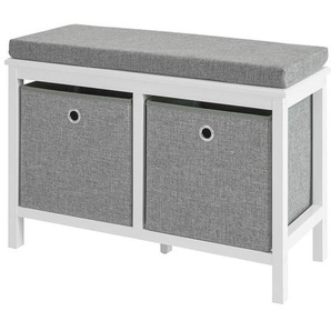 FSR81-HG Sitzkommode Sitzbank mit Stauraum Schuhbank mit Sitzfläche Schuhtruhe mit 2 grauen Körben Weiß BHT ca.: 70x50x30cm