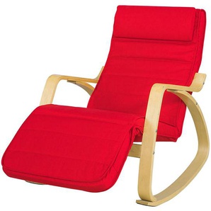 FST16-R Neu-Schaukelstuhl 5-Fach verstellbares Fussteil Schwingsessel Relaxsessel Belastbarkeit 150kg Birkenholz Rot