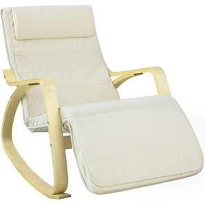 FST16-W Neu-Schaukelstuhl 5-Fach verstellbares Fussteil Schwingsessel Relaxsessel Belastbarkeit 150kg Birkenholz beige - Sobuy