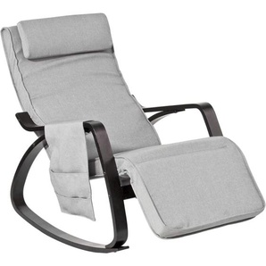 FST20-HG neu Schaukelstuhl mit Tasche 5-Fach verstellbares Fussteil Schwingsessel Relaxsessel schwarzes Gestell Belastbarkeit 150kg grau - Sobuy