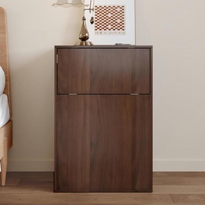 FUFU&GAGA Nachttisch mit Kleiderstange, Kleiner Kleiderschrank mit Klapptür, Multifunktionaler Aufbewahrungsschrank, Dunkelbraun, MDF, 50×40×76 cm KF520037-01