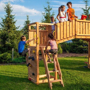 FUNGOO Spielturm FORTRESS TIPTOP Rainbow, mit Schaukel & Rutsche, Klettererweiterung, Sandkasten