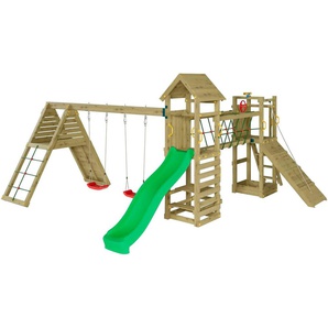 FUNGOO Spielturm Maxi Funny Carnival, Spielturm mit Rutsche, Schaukeln, Kletterwand und Seilbrücke