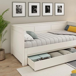 Funktionsbett LÜTTENHÜTT  ERIK  TOPSELLER Daybed, Gästebett, Kinderbett, Massivholz (Kiefer), weiß, kein Härtegrad, Daybetten, 2. Schlafplatz ausziehbar, moderner Landhausstil, Schublade optional, Topseller