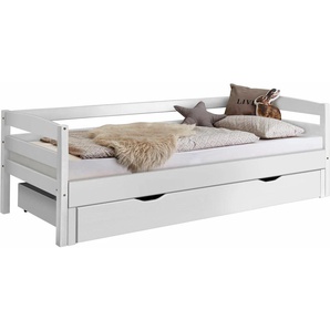 Funktionsbett RELITA Daybetten Gr. Liegefläche B/L: 90 cm x 200 cm Höhe: 72 cm, Gewicht bis: 90 kg H3, Bonnell-Federkernmatratze, weiß (buche massiv lackiert) Betten mit Bettkasten Lattenrost, Bettschublade und Auszug auf 180x200 cm