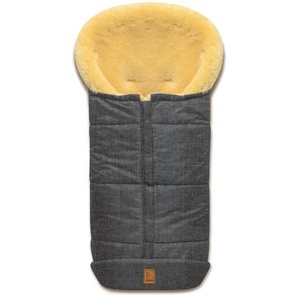 Fußsack HEITMANN FELLE Eisbärchen - Premium Winterfußsack Fußsäcke grau Kinder Zubehör für Kinderwagen mit echtem Lammfell, & Buggy, 6 Gurtschlitze, waschbar