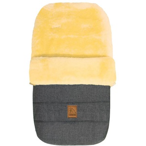 Fußsack HEITMANN FELLE Eisbärchen - Winterfußsack Fußsäcke grau Kinder Zubehör für Kinderwagen mit echtem Lammfell, Kinderwagen, Buggy, 5 Gurtschlitze, waschbar