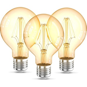 G (A bis G) LED-Leuchtmittel B.K.LICHT BK_LM1401 LED Leuchtmittel 3er Set E27 G80 braun (amber) Leuchtmittel 2.200 K Edison Vintage Glühbirne Filament