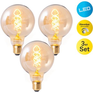 G (A bis G) LED-Leuchtmittel NÄVE Dilly Leuchtmittel gelb (amber) Leuchtmittel Retro Ø 9,5cm Filament, 3er Set, Effieziensklasse: G, E274W LED
