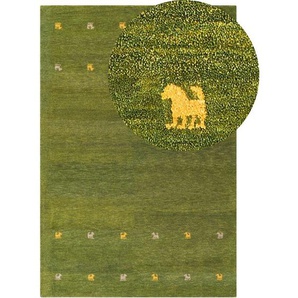 Gabbeh Teppich Grün aus Wolle 200 x 300 cm Rechteckig Hochflor mit Tier Muster Western Motiv Weich für Wohnzimmer Kinderzimmer Schlafzimmer