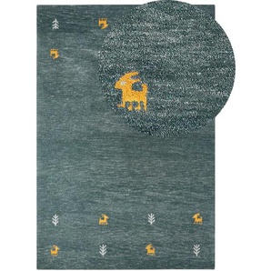 Gabbeh Teppich Grün Wolle 200 x 300 cm Handgetuftet Western-Tiermotiv Rustikales Design