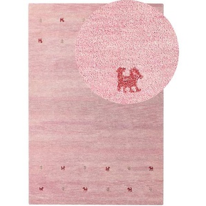 Gabbeh Teppich Rosa aus Wolle 200 x 300 cm Rechteckig Hochflor mit Tier Muster Western Motiv Weich für Wohnzimmer Kinderzimmer Schlafzimmer