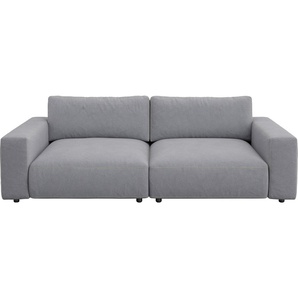 Big-Sofa GALLERY M BRANDED BY MUSTERRING LUCIA Sofas Gr. B/H/T: 252 cm x 81 cm x 124 cm, Flachgewebe VALMONT, Kontrastnaht-Wabenstichoptik, silberfarben (platin valmont) XXL Sofas in vielen Qualitäten und 4 unterschiedlichen Nähten, 2,5-Sitzer