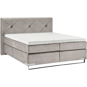 Boxspringbett GALLERY M BRANDED BY MUSTERRING Dubai Komplettbetten Gr. Microfaser TYPA Bonnellfederkern-Unterpolsterung, Liegefläche B/L: 160 cm x 200 cm Betthöhe: 61 cm, H4 + H2, Bonnell-Federkernmatratze, grau (d 041 grau) Boxspringbetten ohne
