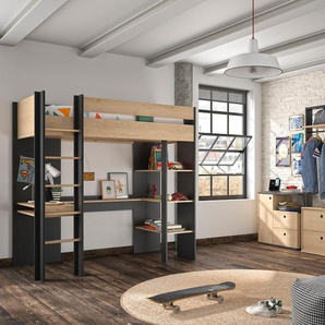 Jugendzimmer-Set GAMI Duplex Schlafzimmermöbel-Sets schwarz (kastanie natur, schwarz) Baby Komplett-Kinderzimmer