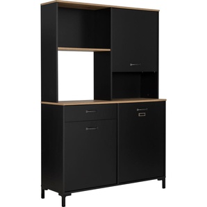 Küchenbuffet GAMI Manchester Schränke Gr. B/H/T: 119 cm x 180 cm x 41 cm, 3 St., schwarz (schwarz, eiche helvezia) Anrichten Buffets Anrichte 3 Türen 1 Schublade