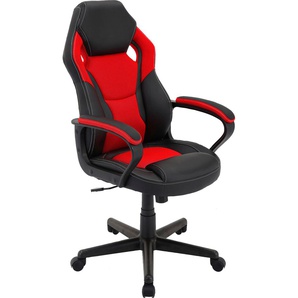 Gaming-Stuhl BYLIVING Matteo Stühle Gr. B/H/T: 60 cm x 103 cm x 65 cm, Kunstleder-Netzstoff, schwarz / rot, rot (schwarz, rot, schwarz) Gaming-Stuhl Gamingstühle verstellbarer Schreibtischstuhl mit Wippmechanik